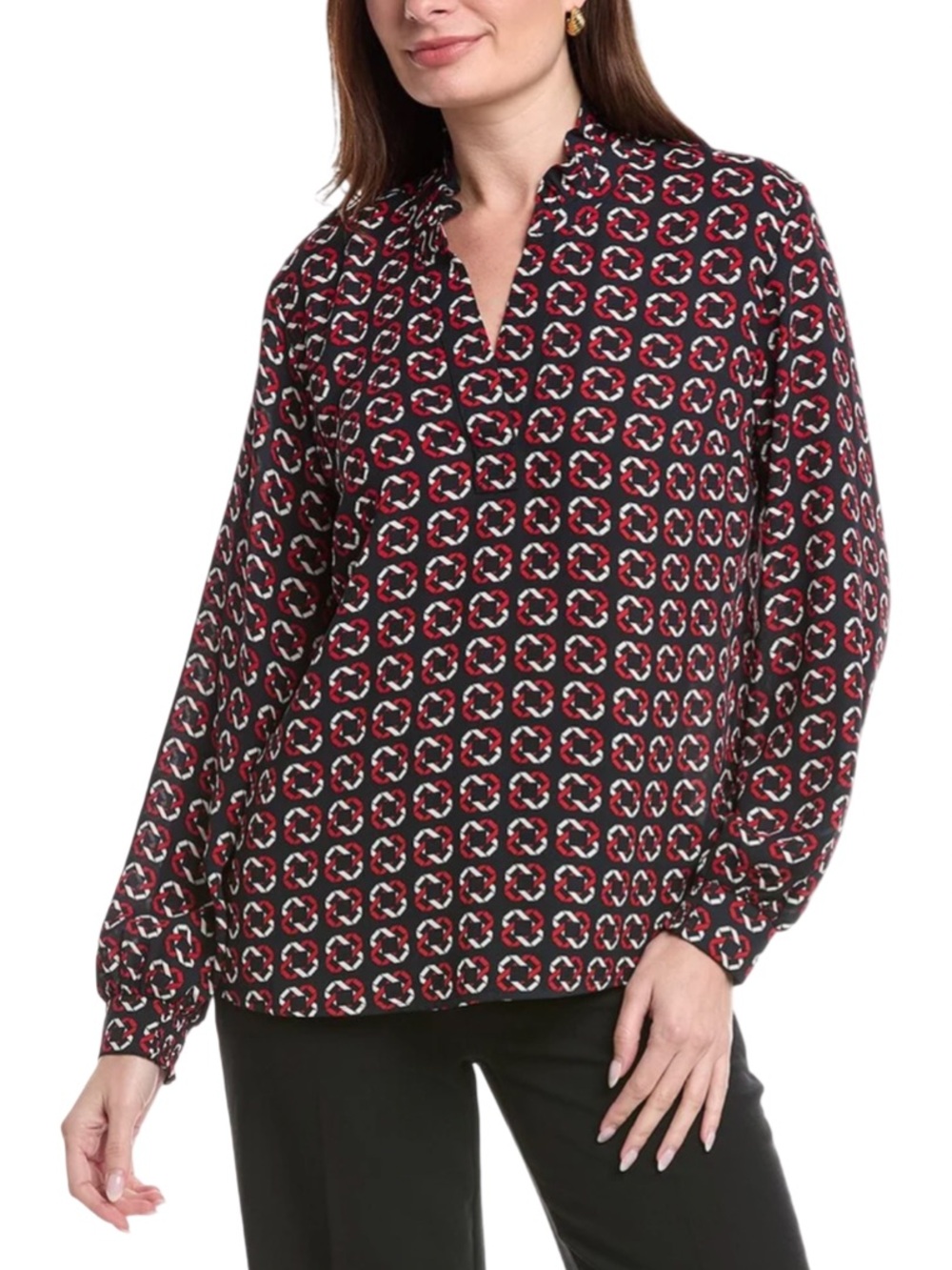 CAbi Fountain Blouse Printed Long-Sleeve V-Neck